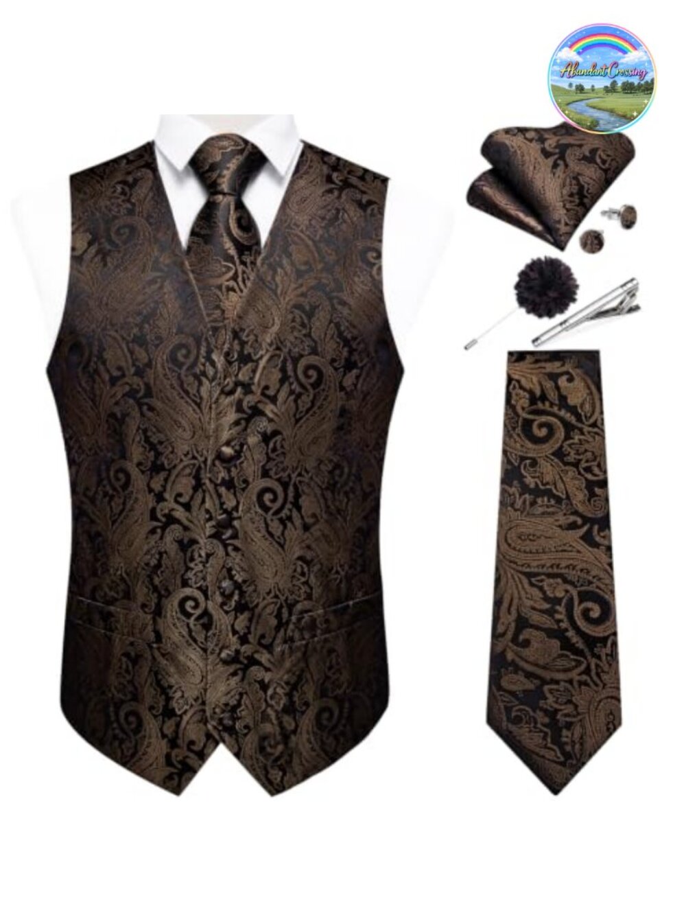 Mens Silk Paisley Vest and Tie Set Formal Waistcoat Tuxedo Wedding
